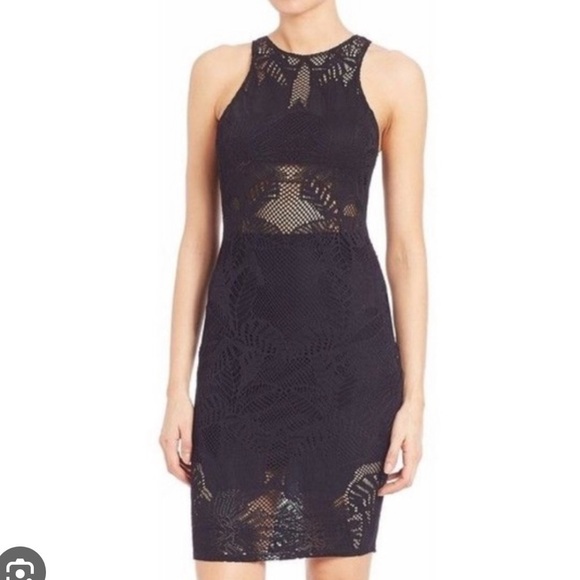 Mara Hoffman Black Lace Mesh Cut Out Bodycon High Neck Sleeveless Mini Dress M - Picture 1 of 7